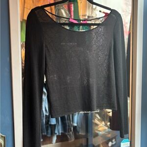 Emanuel Ungaro Black Cashmere Lace Back Sweater Top